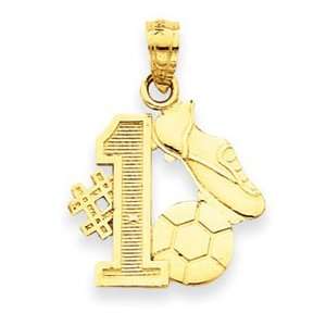   14k Yellow Gold #1 Soccer Story with Cleats and Ball Pendant: Jewelry