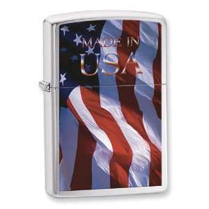  Zippo Made in USA Flag Brushed Chrome Lighter: Jewelry