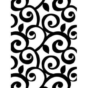 Black on White Scroll with Leaf Design Wallpaper 