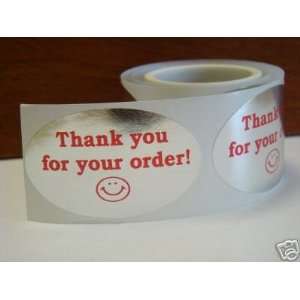  Labels & More 1.25 Inch x 2 Inch Silver and Red Thank You Stickers 