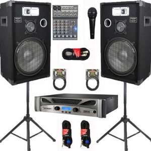   15 Speakers, Mixer, Mic, Stands and Cables DJ Set New CROWNE1525SET3