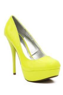  Qupid Neon Yellow Patent Platform Heels: Shoes