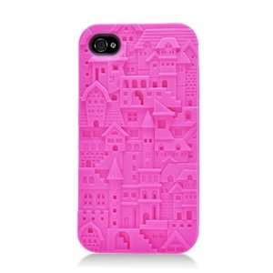 Emboss iPhone 4S Silicon Skin Cover Case Pink City Building 4S/4 