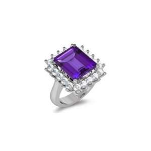  1.00 Ct Diamond & 4.39 Cts Amethyst Ring in 14K White Gold 