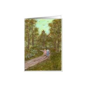  Country Path boy/girl holding hands flowers trees outdoors 