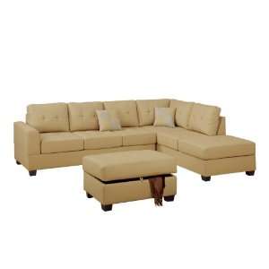  Bobkona Rui 3 Piece Bonded Leather Reversible Sectional Sofa 
