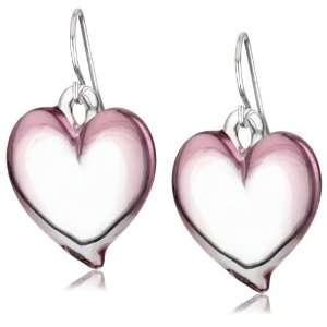  Yummi Glass Murano Glass Violet Color Heart Drop Earring 