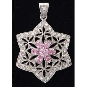  Sterling Silver Star Necklace   Pink Stones: Jewelry