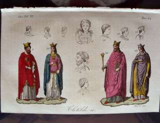 1829 ANTIQUE PRINT SAINT CLOTILDE & CLOVIS I. MEROVINGIAN DYNASTY.