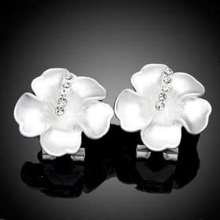 ARINNA Wedding milky Rose flower Earrings stud White Gold GP swarovski 
