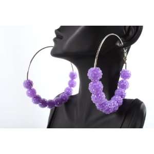  Neon Purple Shamballah 3 Inch Hoop Earrings with 10 Disco 