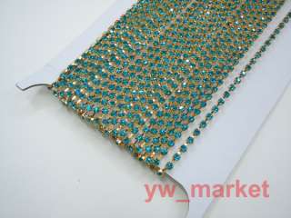 Diamante 3.5mm Blue Zircon Rhinestone Golden Chain 10Y  