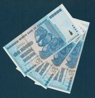 100 TRILLION ZIMBABWE DOLLARS x 3 BANK NOTES ☼ AA/UNC ☼  