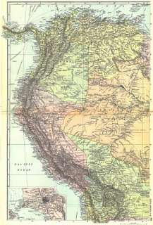 PERU Panama; Colombia; Venezuela; Lima; as, 1905 map  