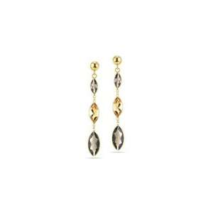   Cts Smokey Quartz & 1.00 Cts Citrine Drop Earrings in 14K Yellow Gold