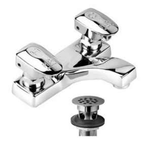   Metering Faucet with Easy Push Handles and Straining