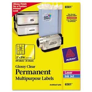  Avery 6581 Permanent I.D. Labels  2 x 2 5/8  Clear  150 