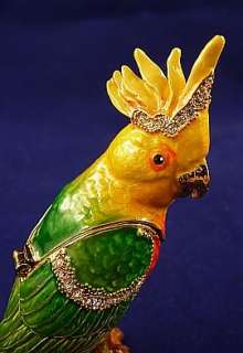 Pewter Swarovski Bejeweled Bird   Parrot Trinket Box  