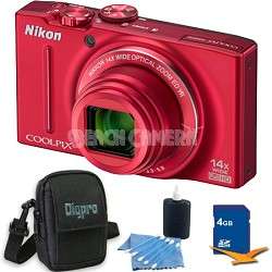 Nikon COOLPIX S8200 Red 14x Zoom 16MP Digital Camera 4GB Bundle 