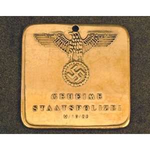  German Gestapo Brass I.D Tag WWII 