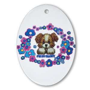   Ornament (Oval) Im So Happy Puppy Dog with Flowers: Everything Else