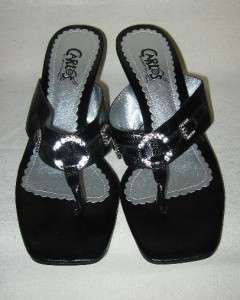 CARLOS SANTANA Black Strappy Sandal wRhinestones &kitten heels Sz 7.5 