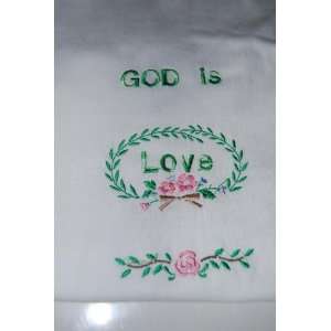  Embroidered God is Love T with Green multi color thread 