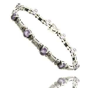   Silver Genuine Oval Amethyst Stones Marcasite Bracelet: Jewelry