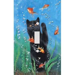  Black Cat with Goldfish Decorative Switchplate Cover: Home 