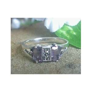  Sterling Silver Marcasite Amethyst Ring size 4.5 Jewelry