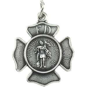   Sterling Silver Round St. Florian Pendant Medal: DivaDiamonds: Jewelry