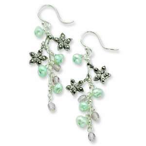   Silver Freshwater Cultured Pearl/Crystal/Marcasite Earrings: Jewelry