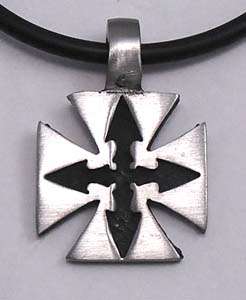 Black Arrows Iron Cross Metal Pewter Pendant w Choker  