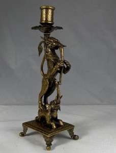 Very Rare Indian Sculptural Bronze Brass Yalaka Candlestick 19th 