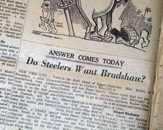   STEELERS Terry Bradshaw 1st Draft Choice NFL Football 1970 Newspaper