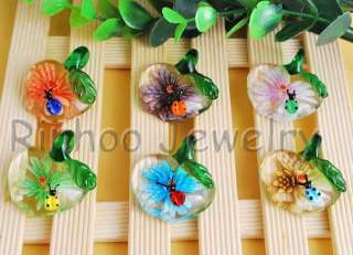 6PCS Heart Beetle Flower Glass 26*35MM Craft Pendants  