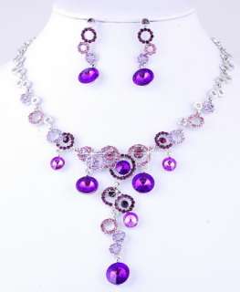 Purple Ringed Bead Link Czekh Rhinestone Crystal Bridal Necklace 