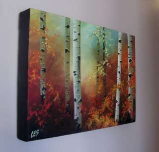 Original LANDSCAPE Painting by CES  Birch Trees Light EBSQ Fine Canvas 