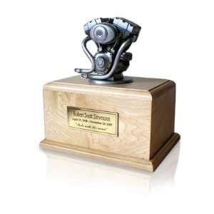    Silver Motorcycle Engine Wood Traditional Urn