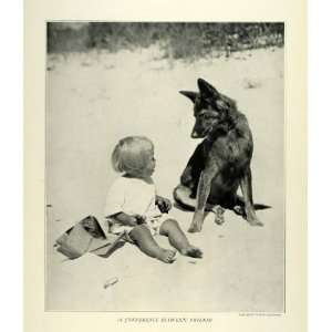  1922 Print Child German Shepherd Dog Beach Friendship Love 