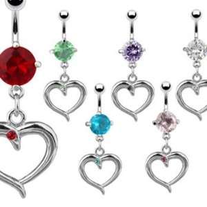  Jeweled belly ring with dangling heart, green: Jewelry