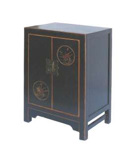 Nightstand End Table Chinese Black Gold Flower Paint Cabinet WK2168 