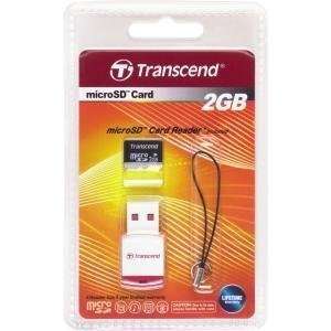  New Transcend USB MicroSD Reader with 2GB MicroSD Card 