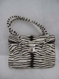 Prada White/Brown Pony Hair Zebra Print Shoulder Bag W/Silver Hardware 