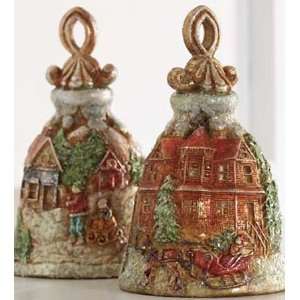  Winter Village Bell Ornament Set