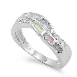 Sterling Silver Ring in Lab Opal   White Opal   Ring Face Height: 7mm 