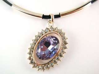 F29 Purple crystal fashion pendant necklace oval  