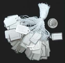 100 Silver foil jewelry price tags Write on w/string  