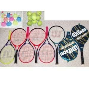  7 Wilson Tennis Rackets, 9 Tennis Balls 4 Wilson 5 Penn, 9 