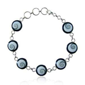   Eyes Swirl Shell Inlay Chain Link Women Bracelet with Lobster Clasp